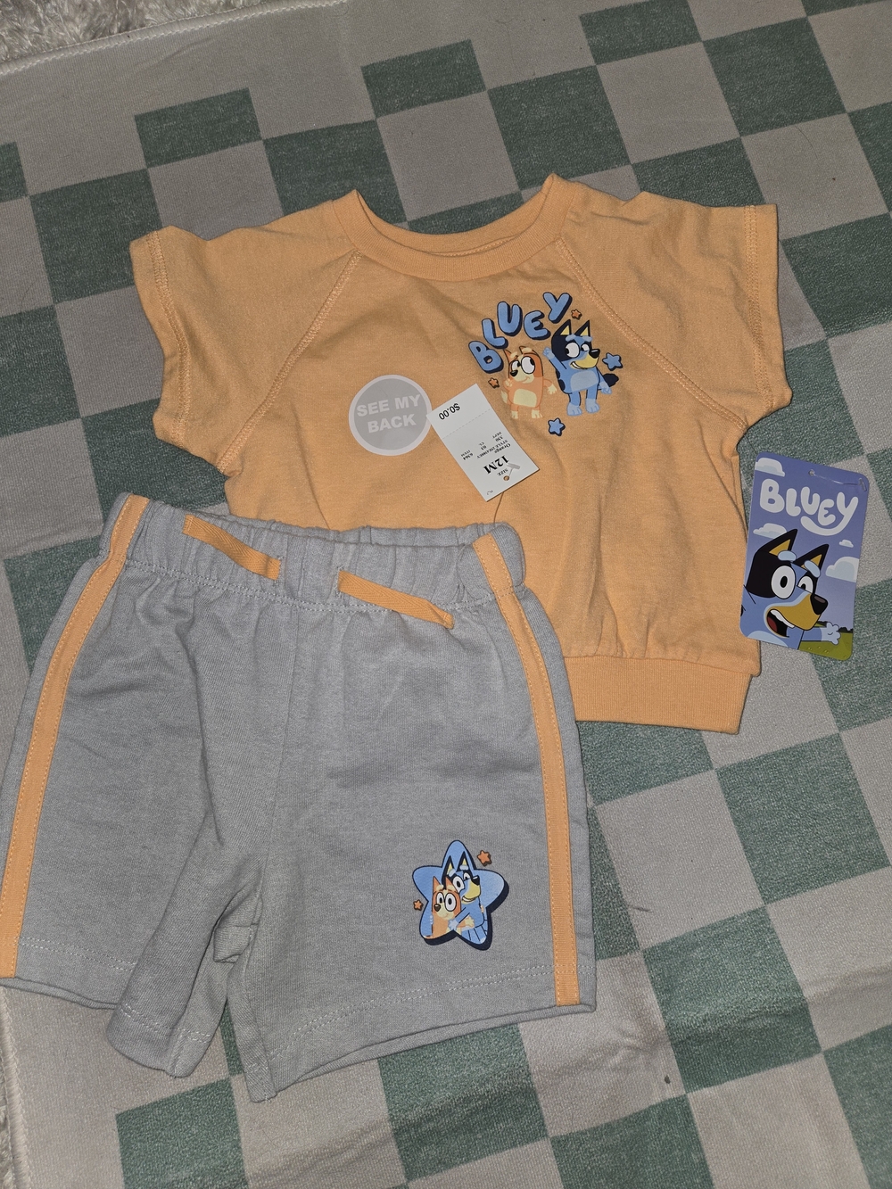 Bluey Kids Matching Set - Peach Top & Gray Shorts